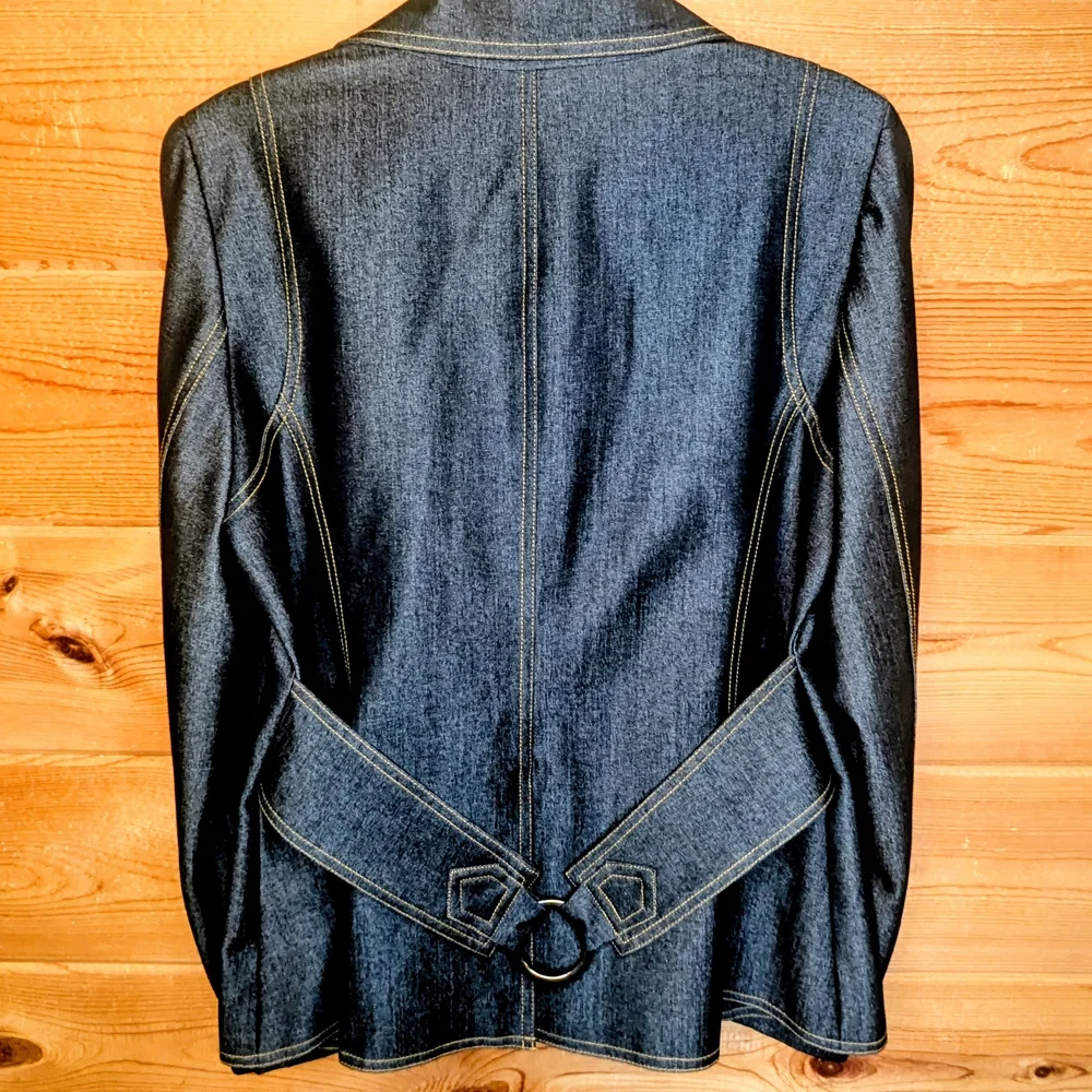 Cache' Contour Collectic Elegant Dark Blue/Gray Denim Women's Blazer - Picture 6 of 16